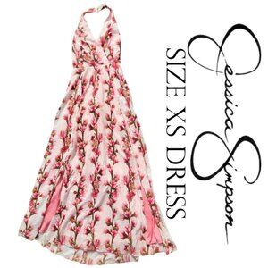 Jessica Simpson Floral Dress Maxi Halter Top Size XS Extra Small Bridal Wedding